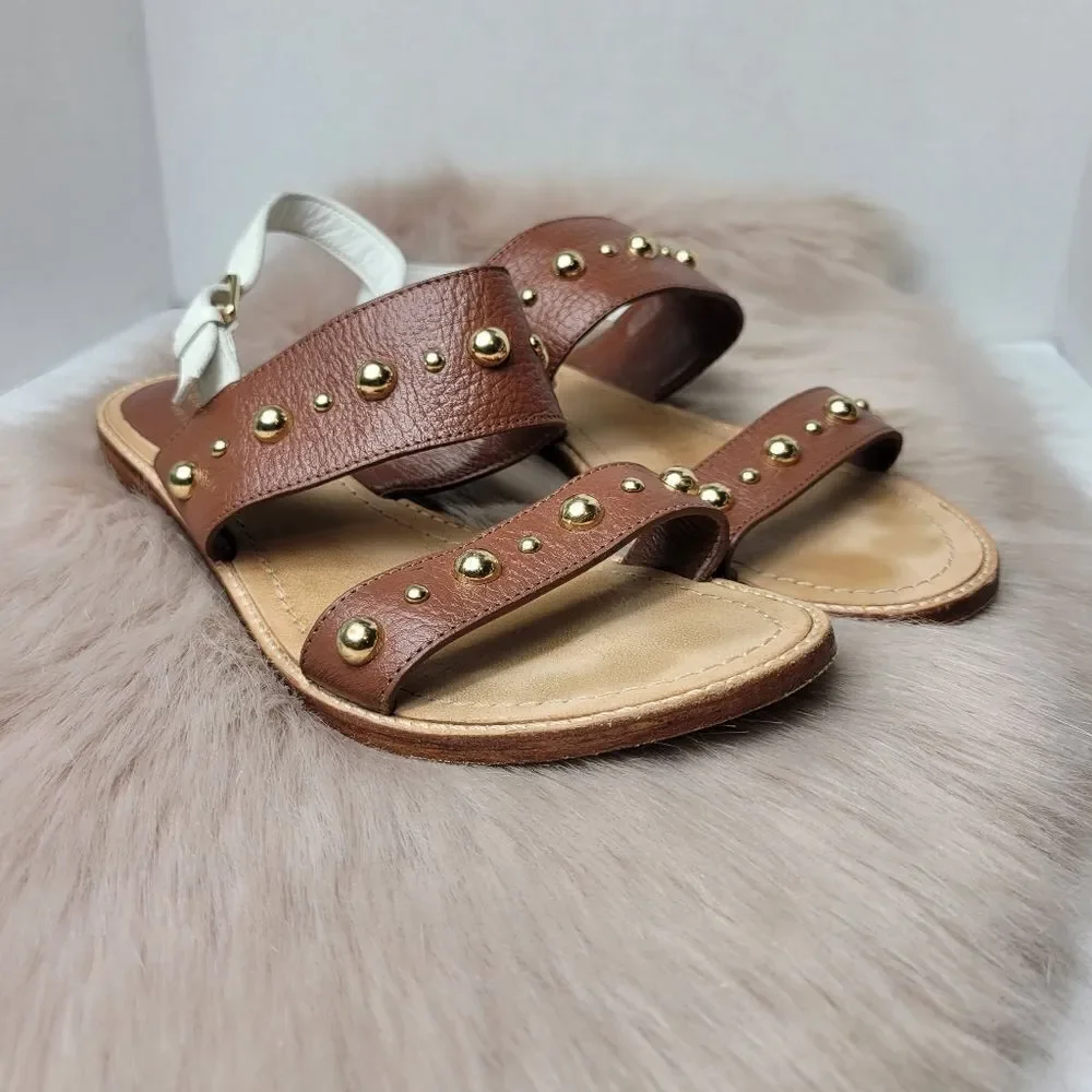Kate Spade Stillwell White Brown  Leather Studded Sandals Shoes Size 8